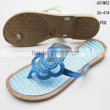Cerulean metal flower shoes lace PCU women's slippers