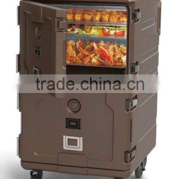 Rotomolded food warming container with element