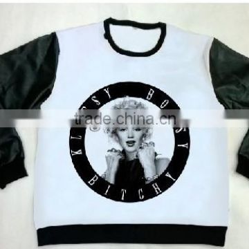 wholesale crewneck sweatshirts with leather sleeve and sublimation printing body for men