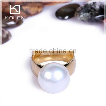 2015 China wholesale high quality big pearl gold plated stainless steel ring designs