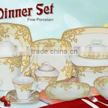 61pcs gold design fine porcelain dining table set