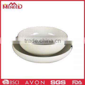 Hot selling white porcelain like 2pcs deep plate and dinner set bowl