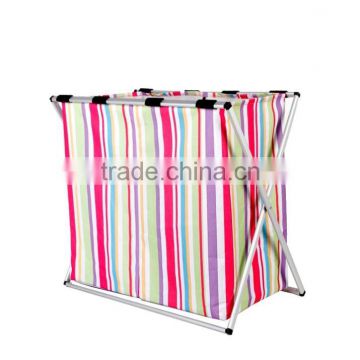 Household Essentials Double Rolling Laundry Hamper with Printed 600D Oxford cloth+aluminium rack