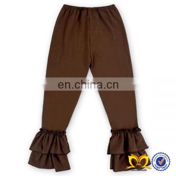 Brown Solid Color Boutique kids Ruffle Leggings fashion design Wholesale Kids Cotton Ruffle Pants set
