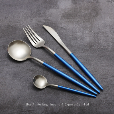 Factory Direct Sell Cheap Price Set of 4 Pieces Blue Silver Color 304 Stainless Steel Cutlery Set for Hotel Bar Restaurant