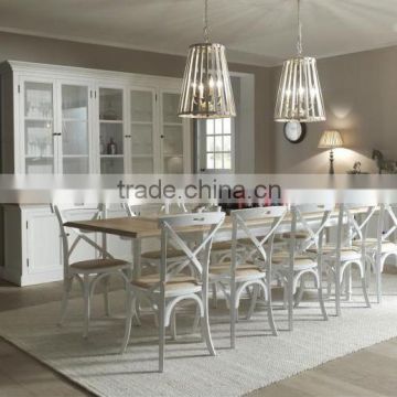 French Style Stacking Cross Back Oak Wood Dining Restaurant Chairs