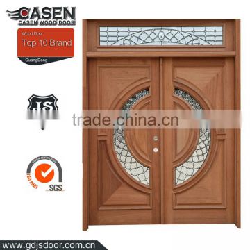 Exterior 100 % mahogany wood double entry door with transom