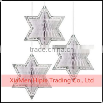 White & Silver paper Honeycomb Star Shaped Hanging Decadent Decorations