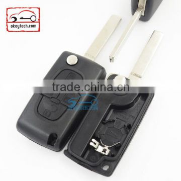 Good Price Peugeot 4 button flip romote key shell for 308 blank with battery place Car Key Peugeot 0536 romote key shell