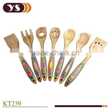 7 pieces acacia wood and pakkawood kitchenware set