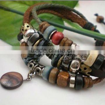 wooden beads100 genuine leather bracelets personalized design
