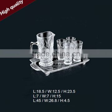 Top quality clear glass pitcher with 6 stemmed glasses