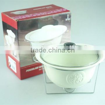 Cheap ceramic tureen with iron stand with good quality and color box