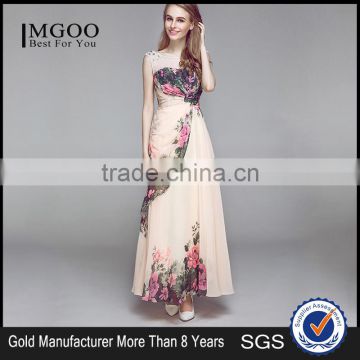 MGOO Popular Stock Women Floral Maxi Evening Dress Sleeveless Sheer Prom Women Fashion Party Dresses Longo 1505