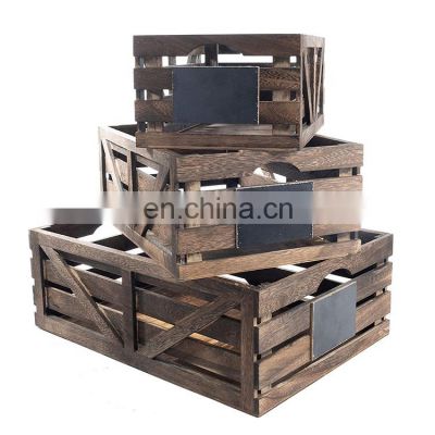 Rustic finish brown nesting boxes fruit wooden crates in bulk vintage home garden stacking wooden rustic wood crate