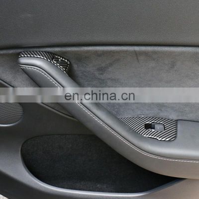 Car Interior Accessories Carbon Fiber Door Window Switch Cover Button Trim For Tesla Model 3