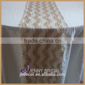 TR070B Jenny Bridal customized champagne and white sequin fabric chevron table runner                        
                                                Quality Choice