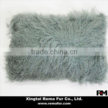 Long wool Genuine mongolian lamb fur cushion in high quality
