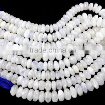 1 Strand Natural Blue Fire Rainbow Moonstone Smooth Rondelle Drilled Beads,7" Long Strand,Blue Flash Moonstone