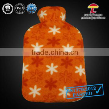 large hot water bag with fleece cover orange colourful six side flowers
