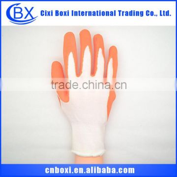 Comfortable orange&white durable safety glove,nylon sandy nitrile glove