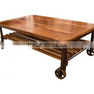TROY WOODEN COFFEE TABLE ON WHEELS CHART , INDUSTRIAL LOOK WOODEN COFFEE TABLE