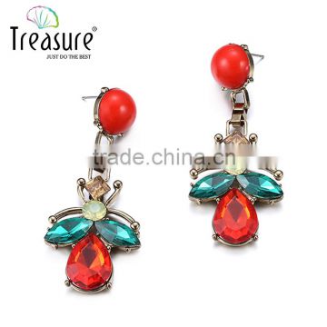 Red crystal long drop earrings gold plated colorful dangle earrings for women 2015 geometric series female brinco