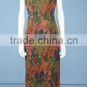 Printed Silk Sation Sleeveless Fashion Cheongsam / Qipao with Hand Made Traditional Chinese Knots QP0008