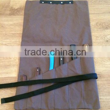 Custom Canvas Knife Roll Bag with Leather Detail for Wholesale
