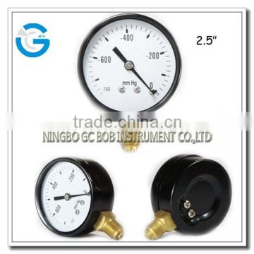 High quality 2.5 inch black steel brass internal vaccum pressure gauge