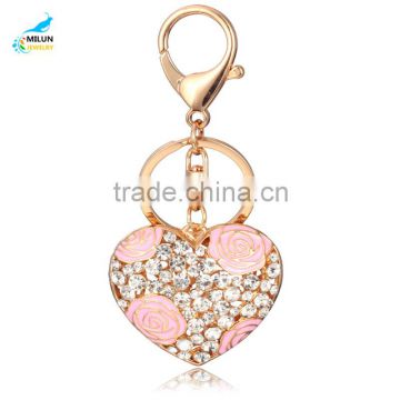 Wholesale cheap drip flower keyring heart shape key chain