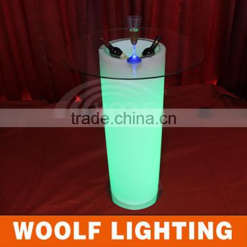 Fashionable Events and Home Decorative LED Lighting Pillar Glass Table with Stainless Steel Leg