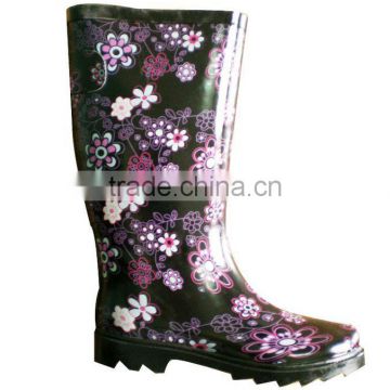 ladies rubber mature flower pattern rain boots