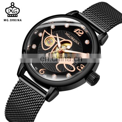 MG.ORKINA MG090 Women Fashion Automatic Movement Watch Stainless Steel Rhinestone Ladies Mechanical Watches