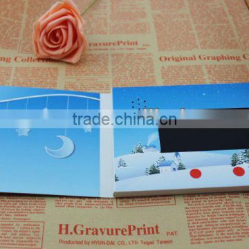 Christmas promotional 5.0"LCD video booklet card in print with snow sceen