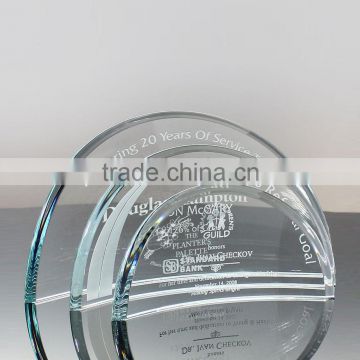 Clear curved glass award with your logo custom for wholesale anniversary gift