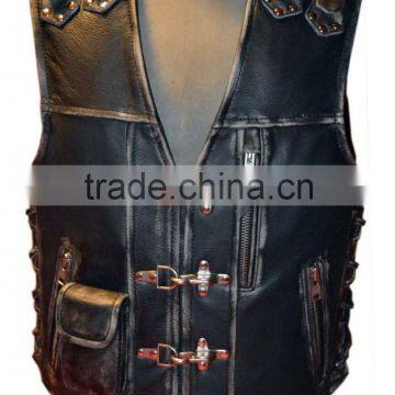 Leather Motorcycle Vest, Biker Waistcoat, Motorbike Leather Vest, Chopper Leather Vest