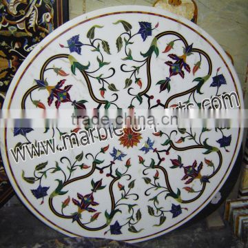 Marble Inlaid pietre dure marble White inlay Dinning Table marble inlaid white tables top