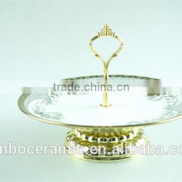 2015 latest design electroplated gold cheap cake plate in stock