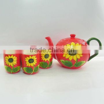Hot sale red sunflower ceramic tea set