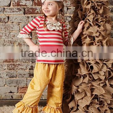 popular item soft cotton 2015 fall children clothing cotton strip shirt with ruffle on the front top