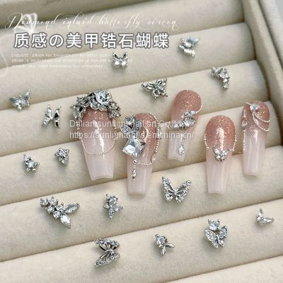 Mini Butterfly Zircon Nail Enhancement Jewelry New Light Luxury Retro Silver Small Diamond Nail Decoration Net Red Popular Diamond