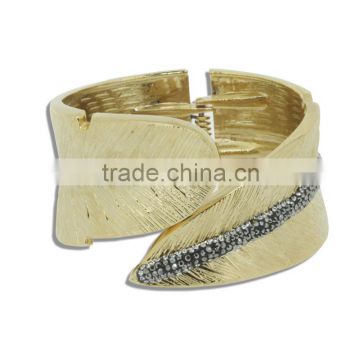 KJL-CZ0064 Feather Brand Men Anil Arjanda Bangles,Micro Pave black CZ & leaves Plated Gold Bangle Bracelets