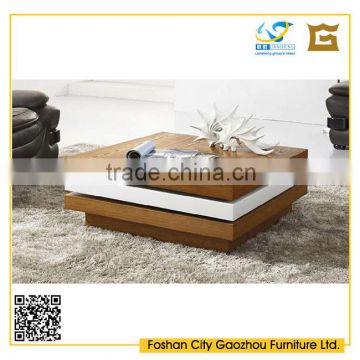 square wooden functional coffee table rotating coffee table three layers