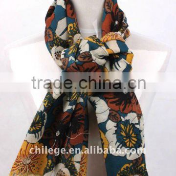 sun flower printed wool scarfs pashmina