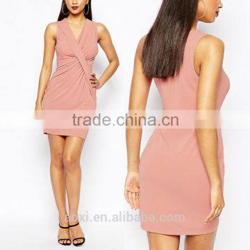 OEM service V neckline waisted bodycon gathering sexy women wrap dress