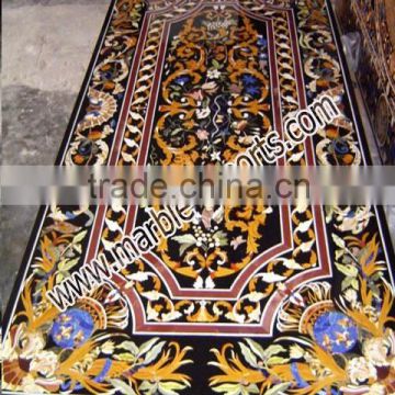Black Marble Inlay Dining Table Top Pietra Dura Marble Table Top