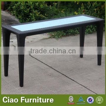 Rattan rectangle restaurant dining table with glass insert
