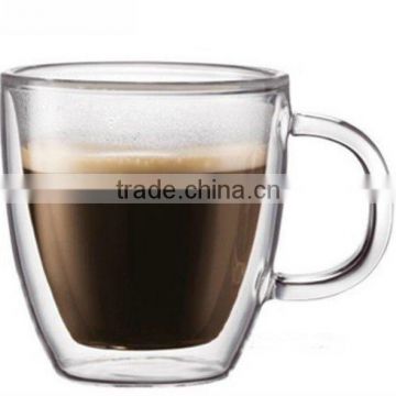 High quality double wall glass coffee cup with handle