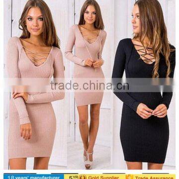 Women Autumn Winter Long Sleeve Knit Sweater BodyCon Party Mini Dress